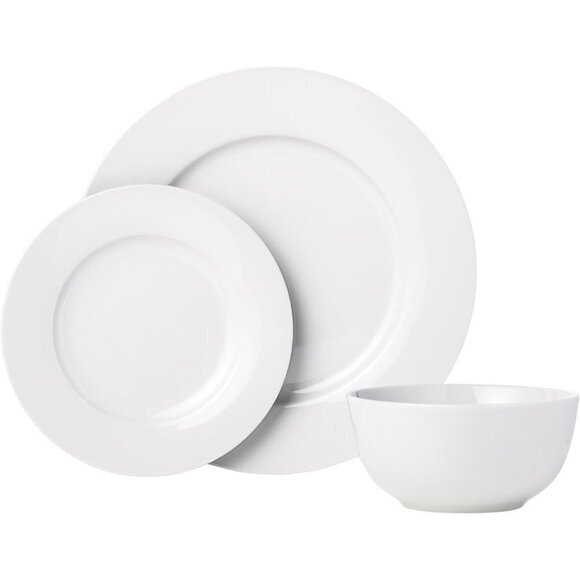 18-Piece White Porcelain Solid Dinnerware Set Dishes Bowls Service for  6 - Picture 2 of 9